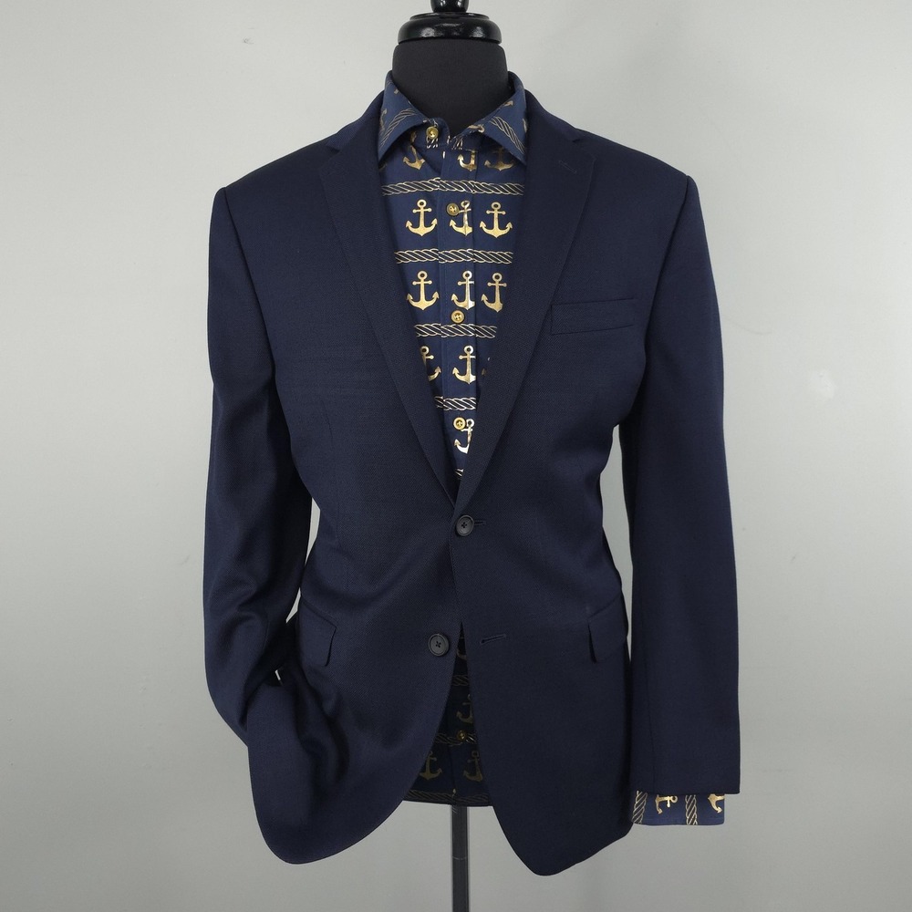 Jos A Bank Blazer Mens 43R Blue Traveler Slim Fit Stretch Sport Coat Jacket